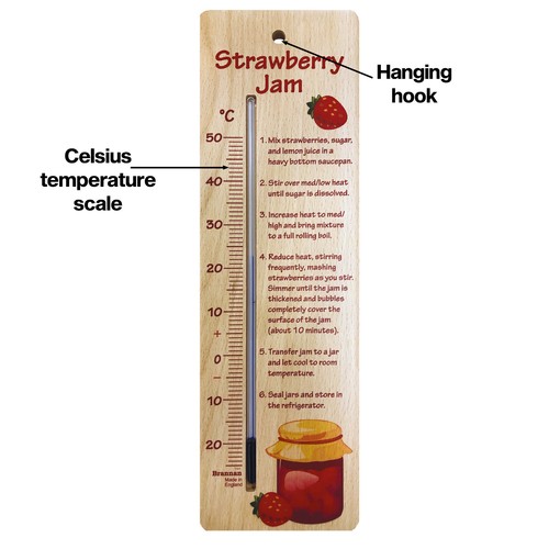 380mm Wood Wall Thermometer- Strawberry Jam Kitchen Temperature - Picture 5 of 7