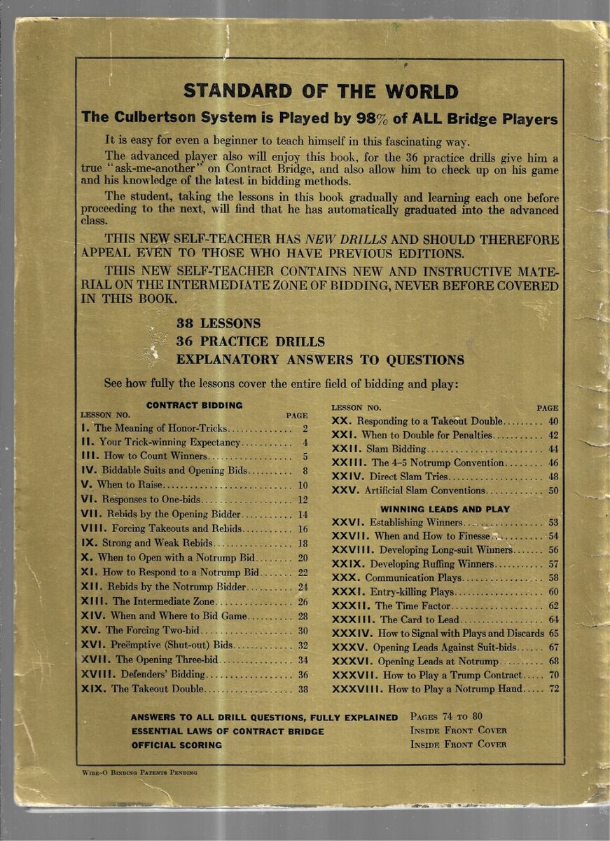 CULBERTSON'S OWN NEW CONTRACT BRIDGE SELF-TEACHER 1938 EDITION CULBERTSON'S OWN NEW CONTRACT BRIDGE SELF-TEACHER 1938 EDITION