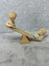 Vintage Wooden See Saw with Two Babies Playing - Dirty!