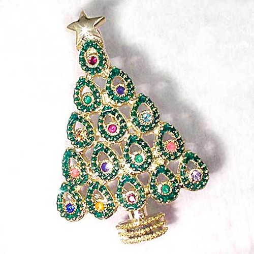 AUSTRALIAN CRYSTAL XMAS TREE PIN - BROOCH __Gold Tone - Picture 4 of 6