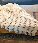 Handmade Crochet Afghan Throw Blanket Decor with Fringe White 48x60 HOW PRETTY!