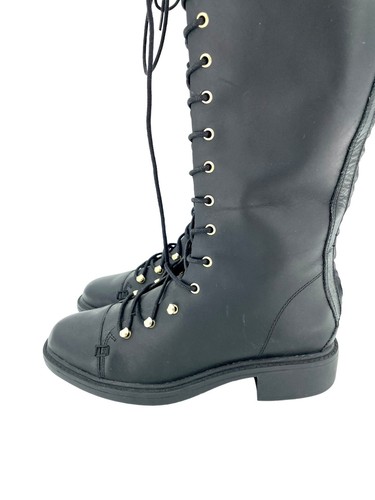 Joie Gryffin Over the Knee Boots Lace Up Buckle Black Leather EU 36 New SH36 - Picture 2 of 15