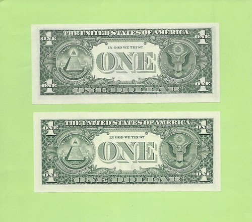'4276 6724' ..CORRISPONDENTI (2) ..BANCONOTE RADAR UNCIRC $1 1977A & 2003A - Foto 2 di 2