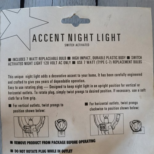 Vtg San Diego Baseball Club Team Accent Night Light Plug Switch Activated - Picture 9 of 10