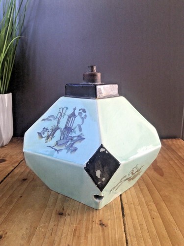 UNUSUAL ANTIQUE CHINESE ORIENTAL ASIAN TURQUOISE AQUA JADE GREEN TABLE LAMP BASE - Picture 5 of 12