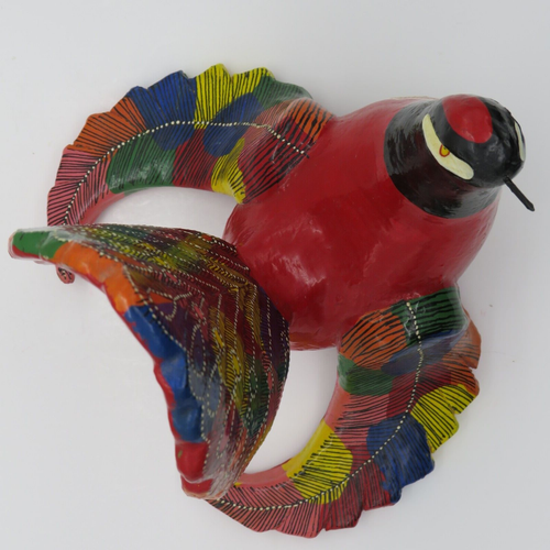 Heavy Clay Pottery Peacock Figurine Statue 6x5x6" Handmade Hand Painted Folk Art - Picture 9 of 14