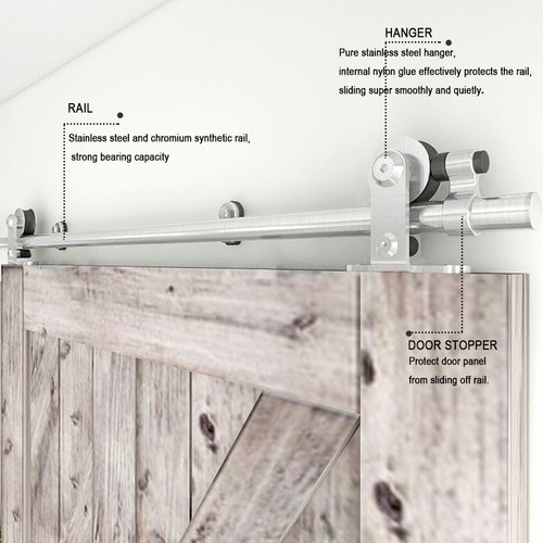 Sliding Barn Door Hardware Kit Stainless Steel Rail with Adjustable Floor Guide, - Picture 40 of 276