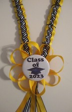 Graduation lei ribbon 2025 light gold ribbon black and white striped