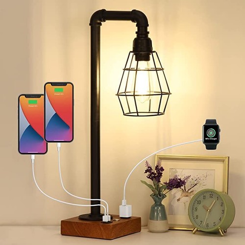 3 Way Dimmable Table Lamp with USB Ports & AC Outlet Touch Control Bedside Lamps - Picture 2 of 8