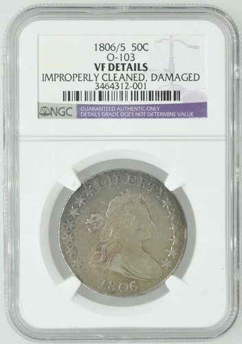 1806/5 Early US Half Dollar O-103 VF Details NGC Certified Coin Currency