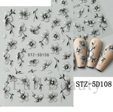 Relief Laser Glitter Flower Nail Art Sticker 5D Embossed Self Adhesive DIY NH27