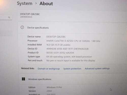 Lenovo ThinkPad E480 – 8th Gen i5, 16GB RAM, 256GB SSD – Windows 11 Pro - Picture 6 of 7