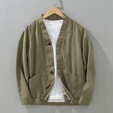Chinese Style Retro Collarless Jacke Men Autumn Loose Cotton Linen Blend Coat
