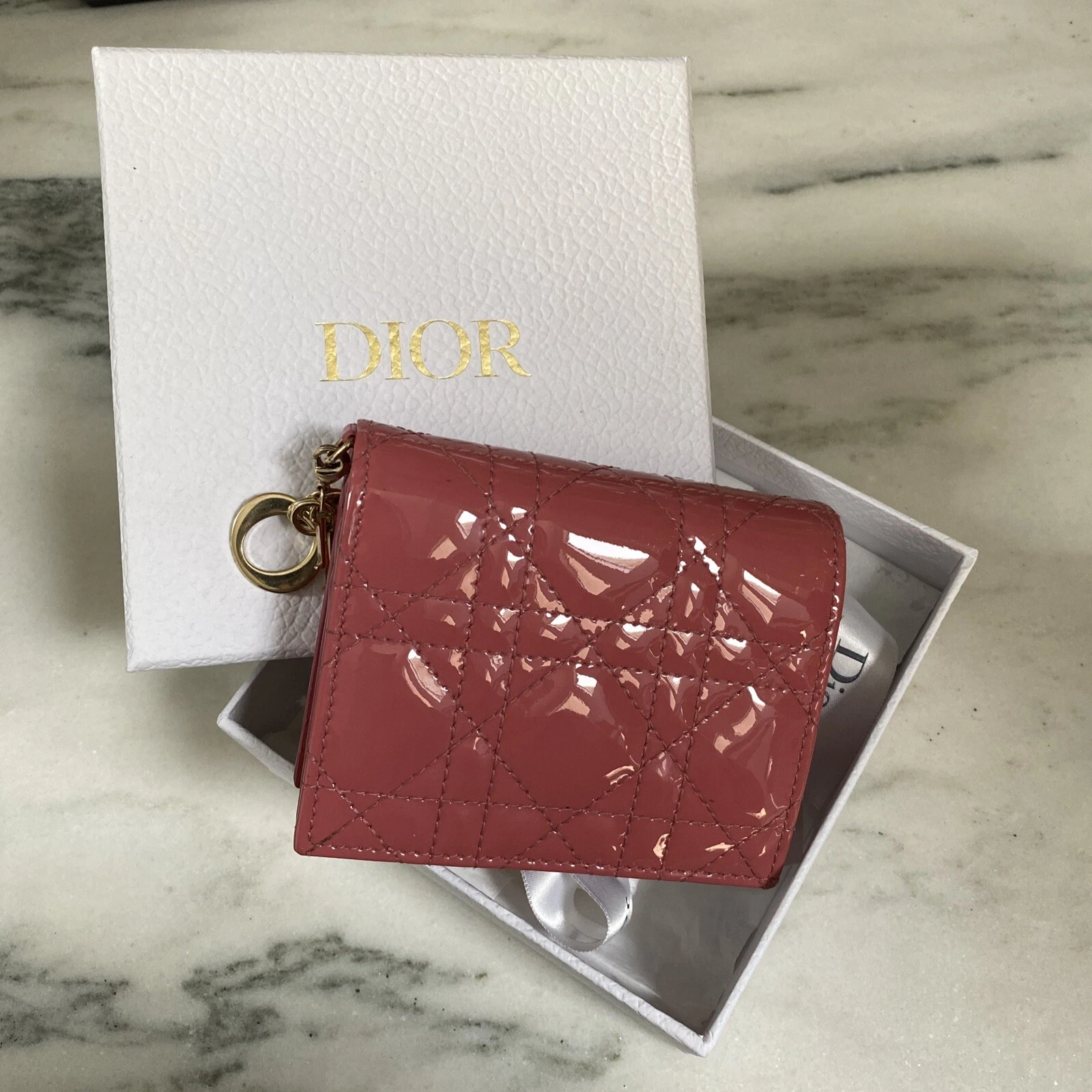 Portefeuille brevet Lady Dior corail 