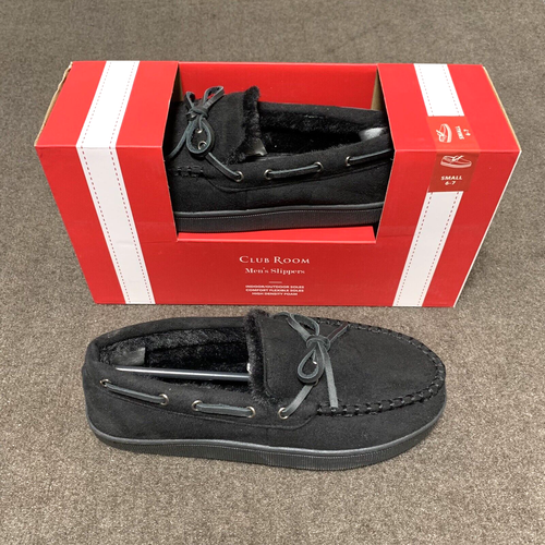 Club Room Men's Moccasin Slippers Indoor/Outdoor Black Size S Small 6-7 - Picture 1 of 3