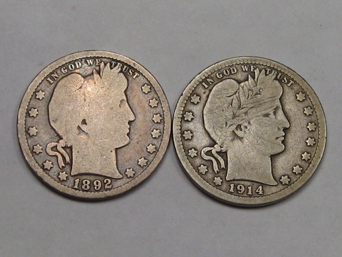 2 Silver Barber Quarters: 1892 & 1914-d. #32 - 第 1/7 張圖片