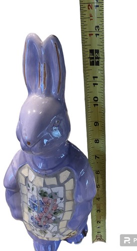 BEAUTIFUL VINTAGE MOSAIC CERAMIC PURPLE BUNNY RABBIT PLANTER - Picture 6 of 9