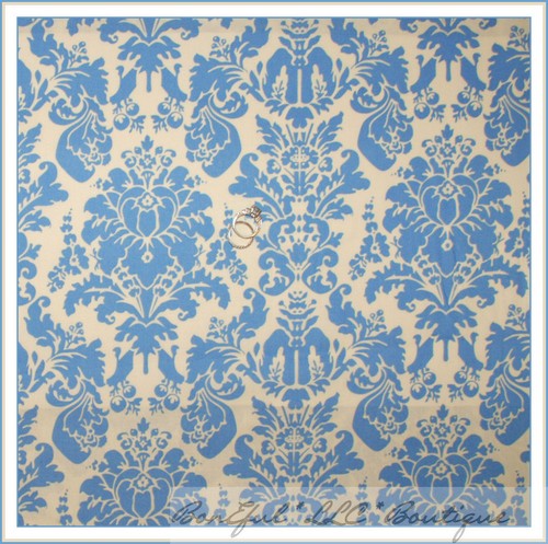 BonEful Fabric FQ Cotton Quilt Cream Blue Floral Flower Damask Garden Bohemian L - Picture 9 of 13