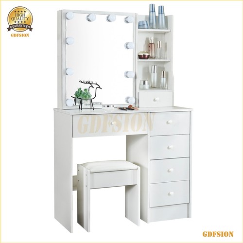 Dressing Table Stool Set With LED Sliding Mirror 6 Drawers Makeup Vanity Desk AU - Picture 9 of 12