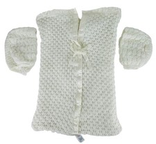 Vintage Baby Bunting Crochet Blanket Sleep Sack with 2 Bonnets Cream Satin Trim