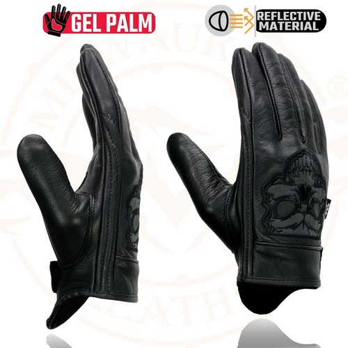 Motorradhandschuhe Herren schwarz Gel gepolstert Handfläche W | reflektierend Totenkopf - Bild 3 von 7