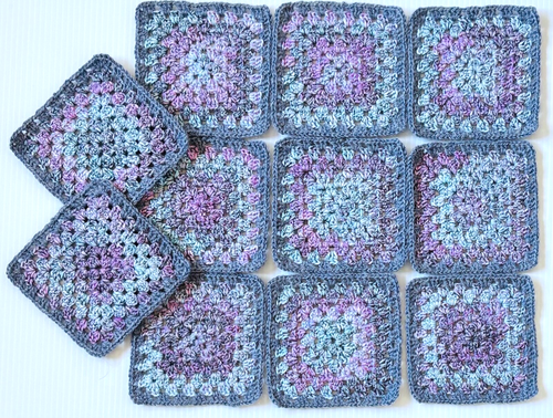 1 x Crochet Granny Square Classic Style Denim Blue Pink Grey