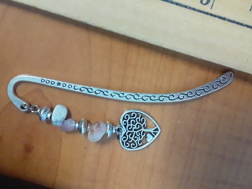 Beaded Bookmark Pewter with Heart Charm -Crystal Beads -Reading Gift