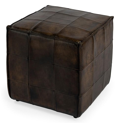 Beaumont Lane Dark Brown Leather Ottoman - Picture 8 of 8
