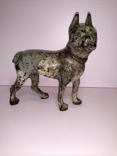 Antique Grey Cast Iron Boston Terrier Door Stop 9”x8” 6 LBS.