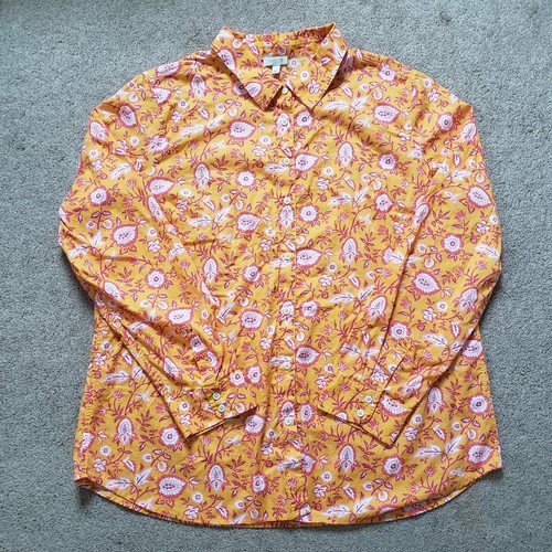 Talbots Cotton Button Front Shirt Orange Climbing Jacobean Floral Lightweight XL