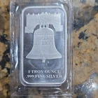 1 Troy Ounce .999 Fine Silver Bar Liberty Bell Design 0.999 Fineness Silver