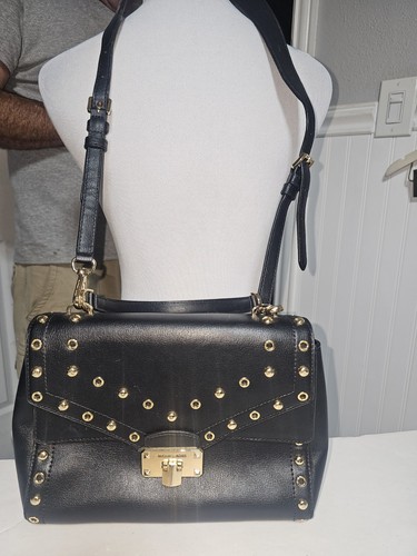 Michael Kors Whitney Leather Medium Top Handle/ Adjustable Strap Bag Black/Gold - Picture 3 of 13