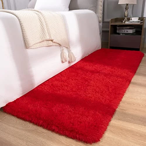  Alfombra 2x6 Pies - Alfombras de Corredor Esponjosas para Dormitorio Peludo 2' X 6' 2 x 6 Pies Rojo Foto 2 de 4