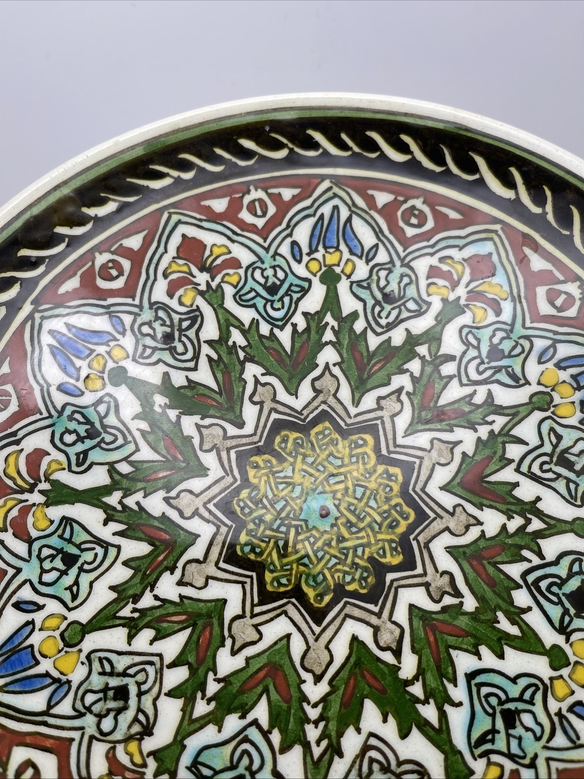 Turkish Kutahya Ceramic Plate Hand-Painted Guven Cini 1950s 9” Signed