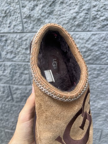UGG Tasman Logo Embroidery Suede & Sheepskin Slippers Tan Brown - Mens Size 9 - Picture 16 of 19