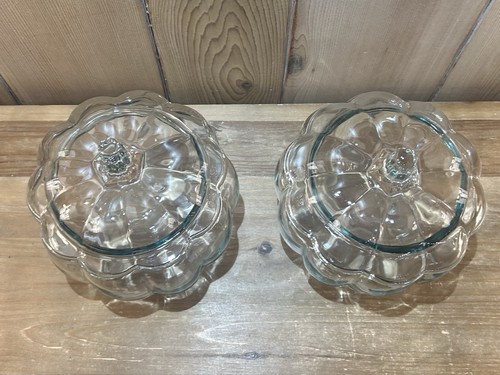 Set Of 2 ~ Clear Glass Pumpkin Jar Candy Cookie Canisters w/ Lids - Bild 4 von 6