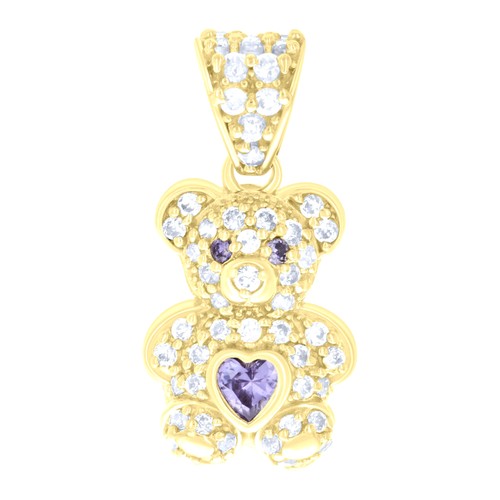 Colgante con dije de oso de peluche piedra de nacimiento de junio de circonita cúbica corazón mujer oro amarillo de 10kt