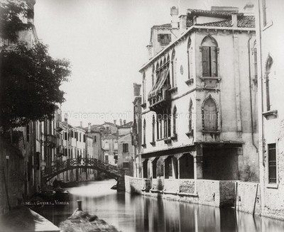 Venice Italy Canal View Buildings Architecture Bridge Waterway Vtg. Photo 19thC.