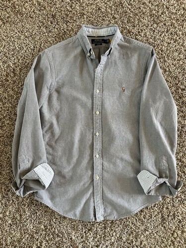 Polo Ralph Lauren Button Down Oxford Shirt Mens Size Medium Slim Fit Grey Blue
