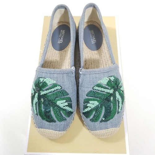 Michael Kors Size 6 Kendrick Shoes Beaded Sequins Floral Denim Flats NIB - Picture 3 of 7