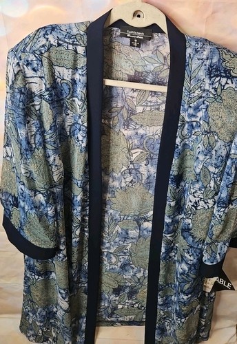 R & M Richards Floral Evening Jacket Topper 18 Petite Open Front Blue Multicolor - Bild 4 von 8