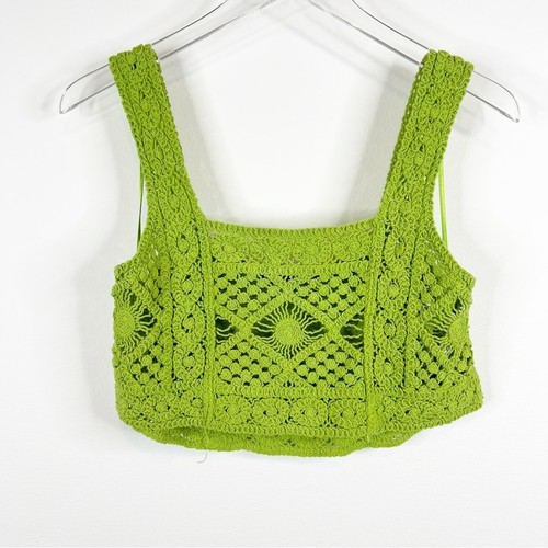 NEW ZARA Women's Macrame Bohemian Tank Top S Green
