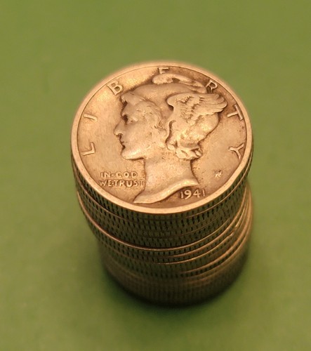 17- 1941 Mercury Dimes 90% Silver US Coins Mixed Mints & Grades $1.70 Face N/R - Picture 4 of 13
