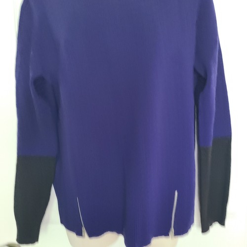 Maglione Eileen Fisher Colorblock Orlo Zip Yak Lana Merino Blu Nero Tg M Nuovo - Foto 3 di 9