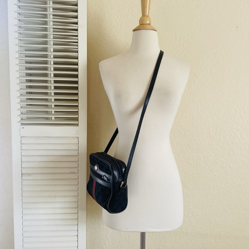 VTG Gucci Black GG Ophidia Canvas Leather Web Stripe Crossbody Bag w/ Duster - Picture 2 of 20