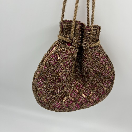 Vintage Style Perlen Kordelzug Bucket Pouch Tasche Handarbeit schöne Tasche - Bild 7 von 7