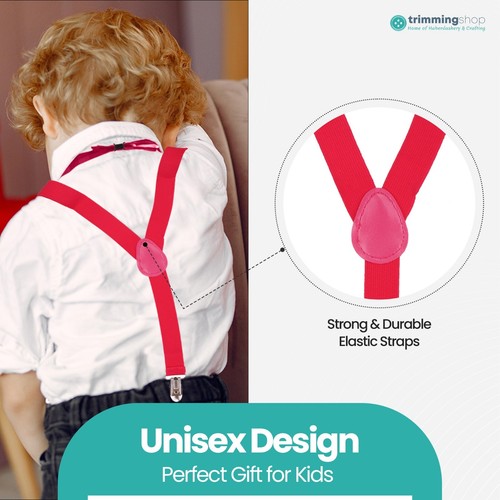 Children Braces Kids Boys Clip On Y Back Suspenders Adjustable Elasticated Plain - Picture 61 of 113