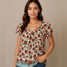 LC Lauren Conrad Floral Blouse - Red, Orange, Green