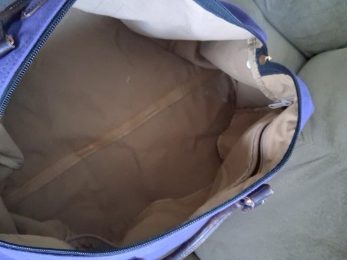 T. Anthony Purple Vtg TRAVEL TOTE Large overnight bag Canvas & leather 22w×10×12 - Picture 12 of 19