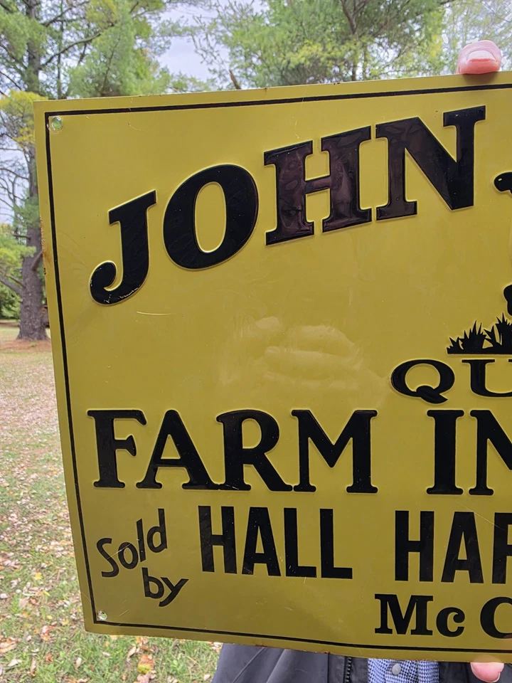 "Letrero de herrajes John Deere Quality Farm Implements Mcomb Ohio 12 1/4"" por 23 1/2""" Foto 3 de 4
